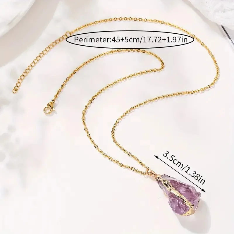 AVERLLA™ Irregular Gold-Plated Amethyst Agate Pendant Necklace