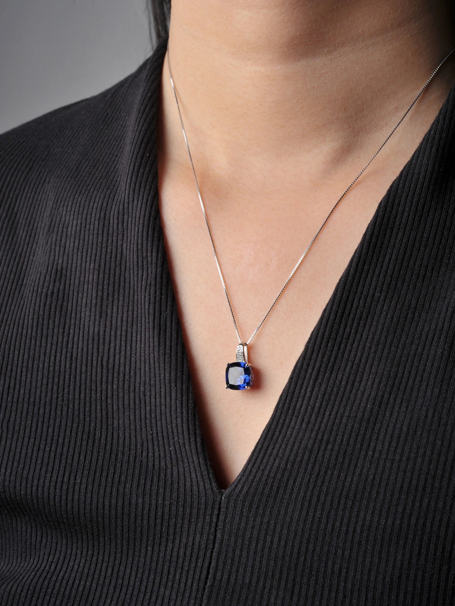 AVERLLA™ Cushion Created Sapphire & Nano Emerald Tanzanite Pendant Necklace in 925 Sterling Silver for Women