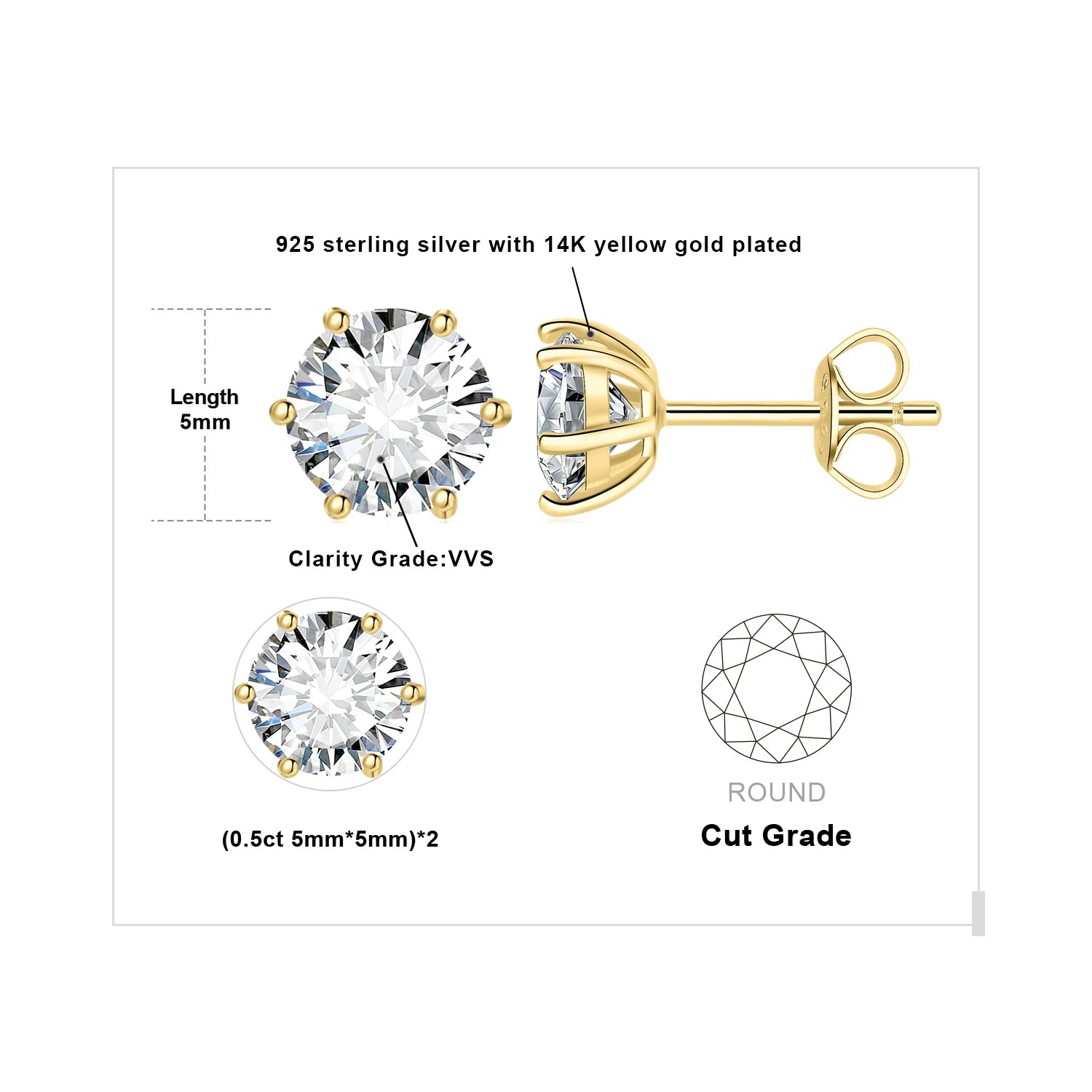 AVERLLA™ Moissanite Gold Plated Stud Earrings