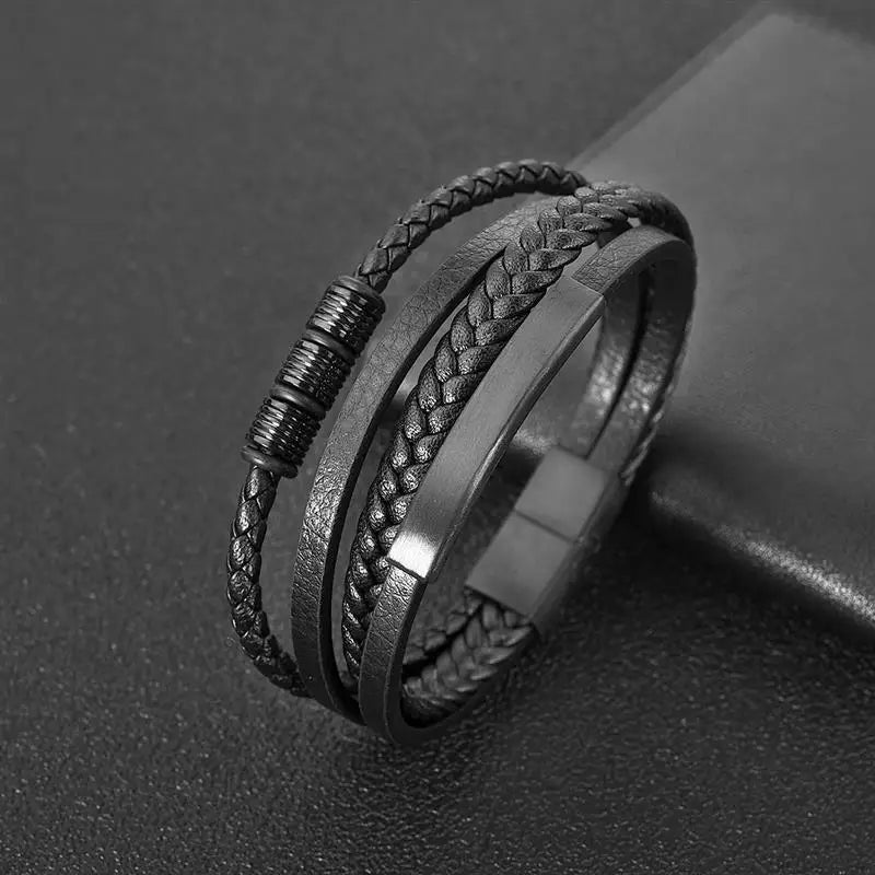 AVERLLA™ Steel Wave Braided Leather Bracelet