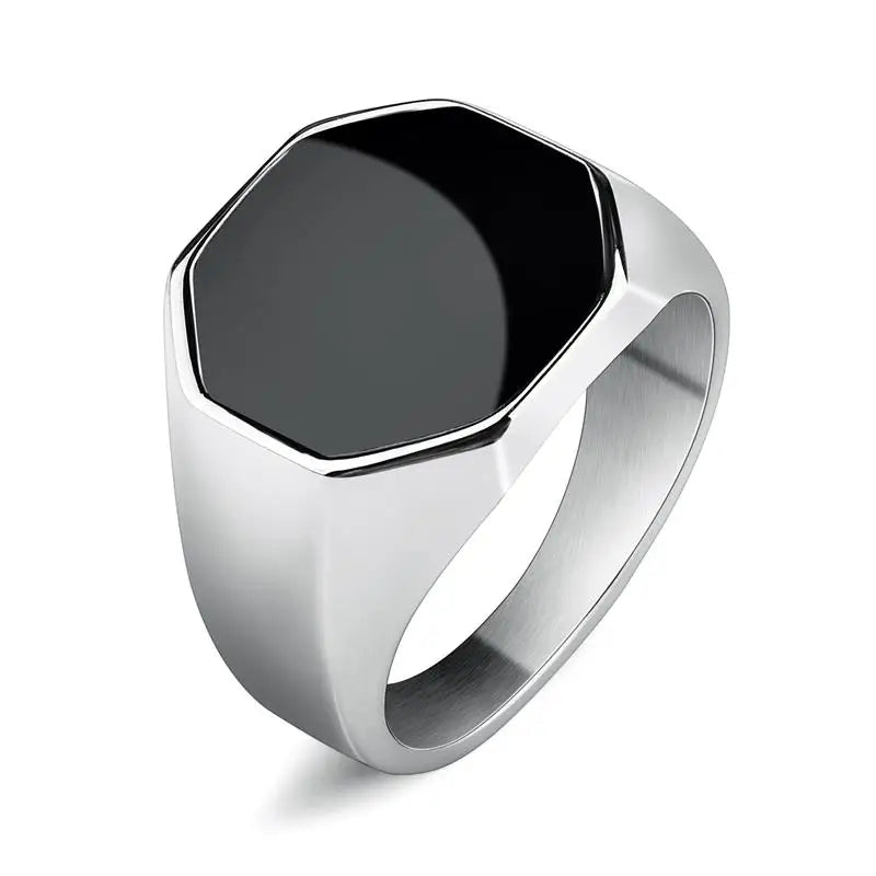 AVERLLA™ Black Glossy Stainless Steel Geometric Square Ring for Men