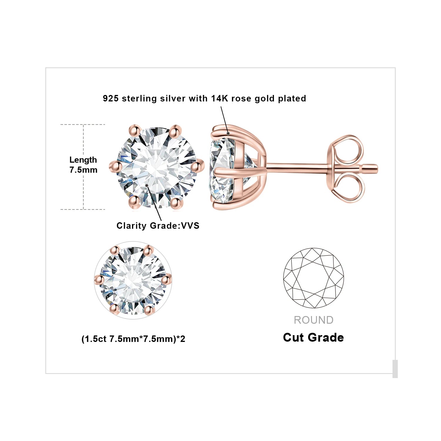 AVERLLA™ Moissanite Gold Plated Stud Earrings