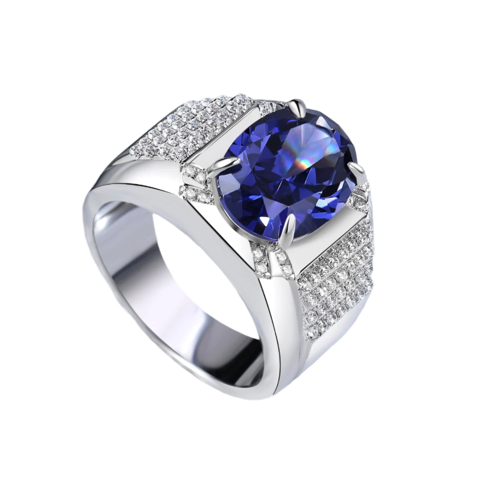 AVERLLA™ Grand Oval Created Tanzanite Gemstone Ring for Men