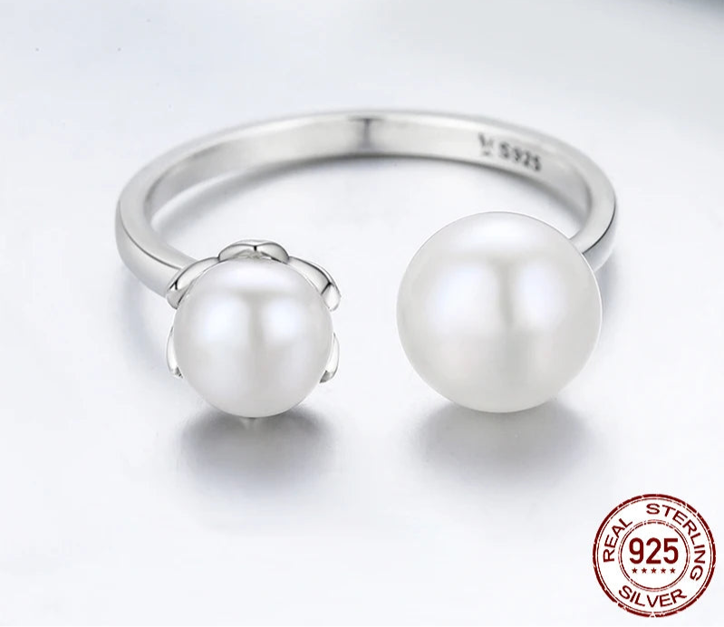 AVERLLA™ 925 Sterling Silver Double Shell Pearl Adjustable Ring