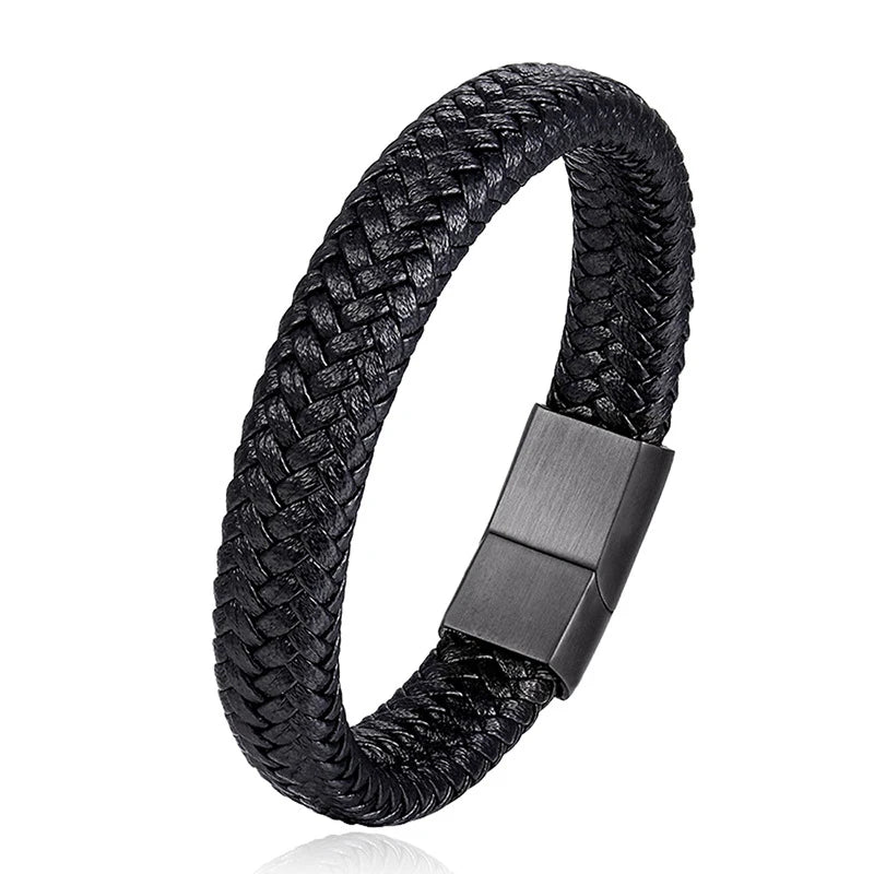 AVERLLA™ Men's Classic Black Leather Bracelet