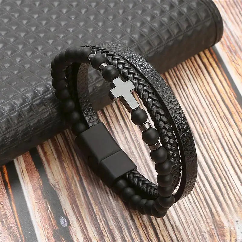 AVERLLA™ Titan Edge Hand-Woven Multilayer Leather Bracelet