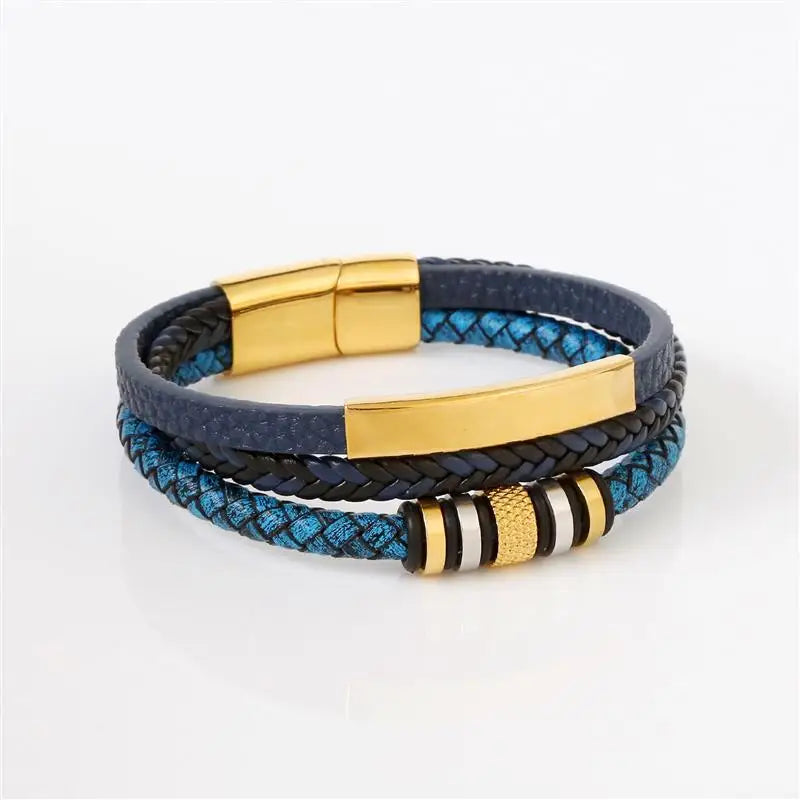 AVERLLA™ Steel Wave Braided Leather Bracelet