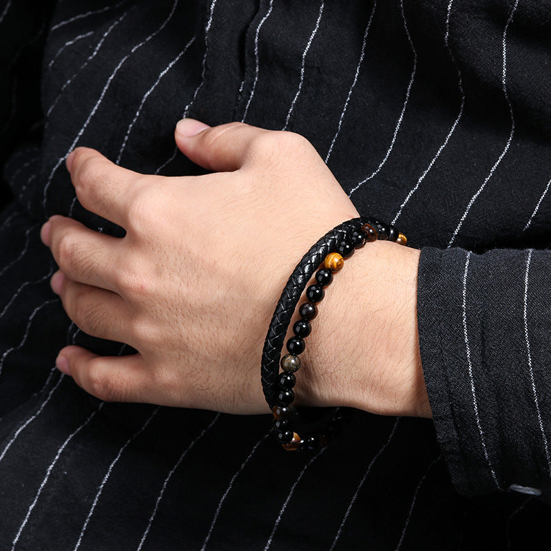 AVERLLA™ Titan Classic Leather & Tiger Eye Beaded Bracelet for Men