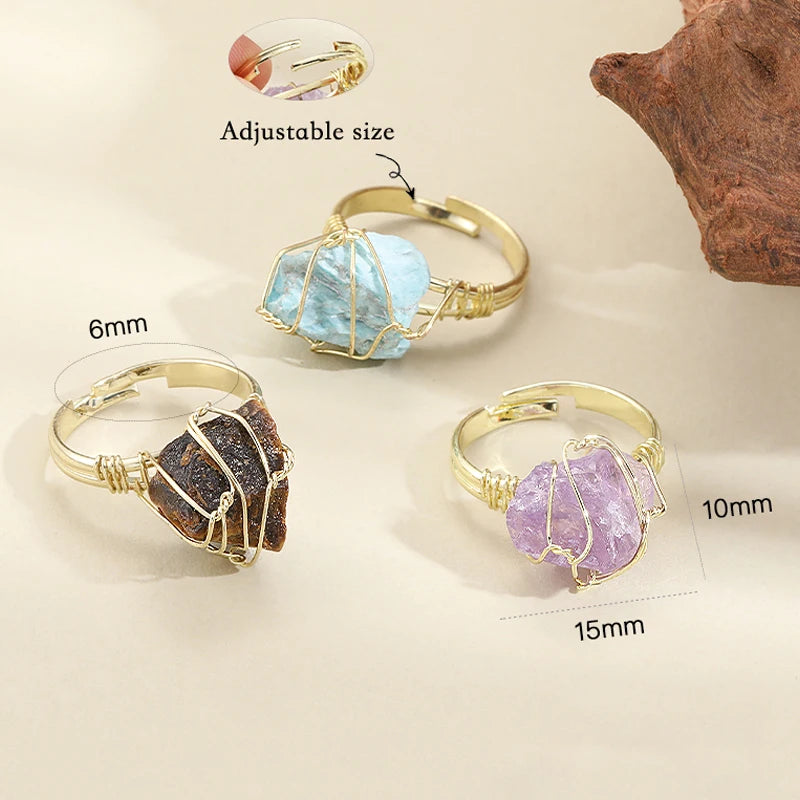 AVERLLA™  Farsighte Star Adjustable Crystal Rings – Natural Stone & Gold Wire