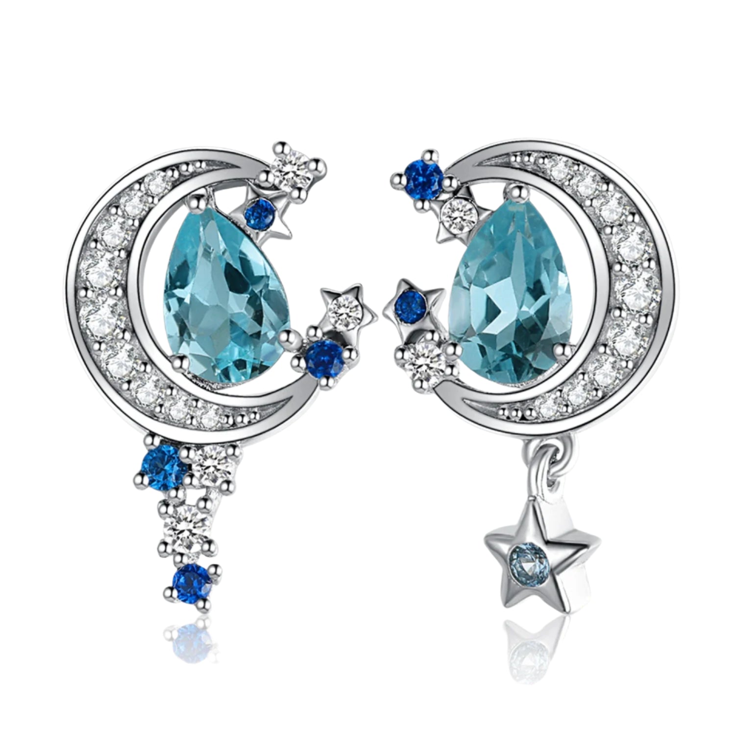 AVERLLA™ Celestial Moon & Star 2.7ct Genuine Sky Blue Topaz & Created Sapphire Stud Earrings