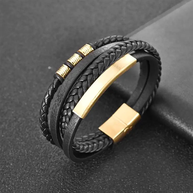 AVERLLA™ Steel Wave Braided Leather Bracelet