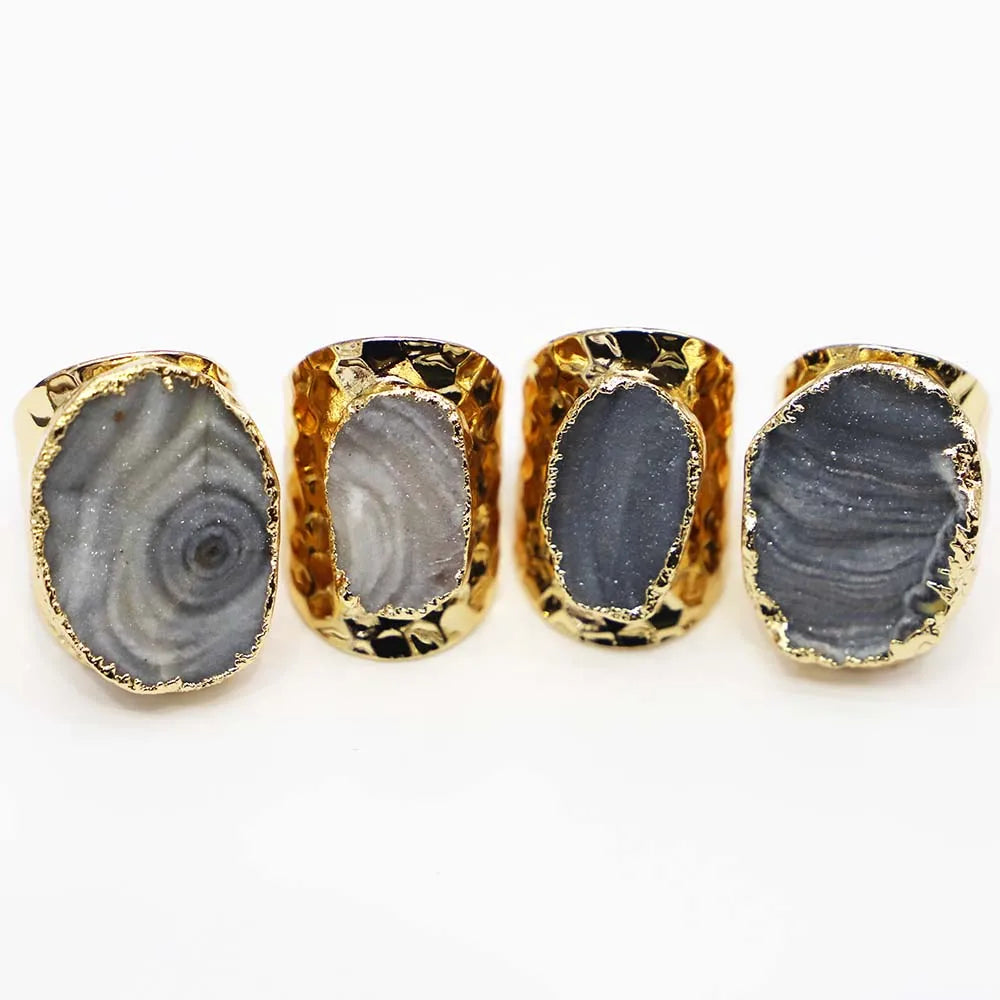 AVERLLA™ Milky Way Agate Druzy Quartz Rings – Adjustable Raw Stone Jewelry