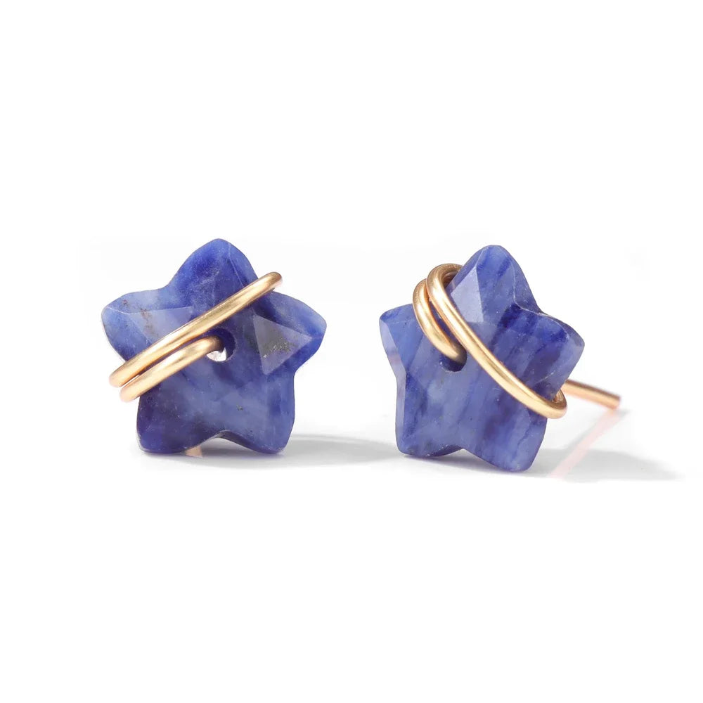 AVERLLA™ Blue Star Stone Stud Earrings – Tiger Eye & Lapis Lazuli