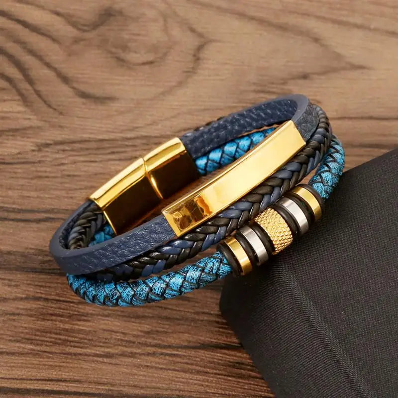 AVERLLA™ Steel Wave Braided Leather Bracelet