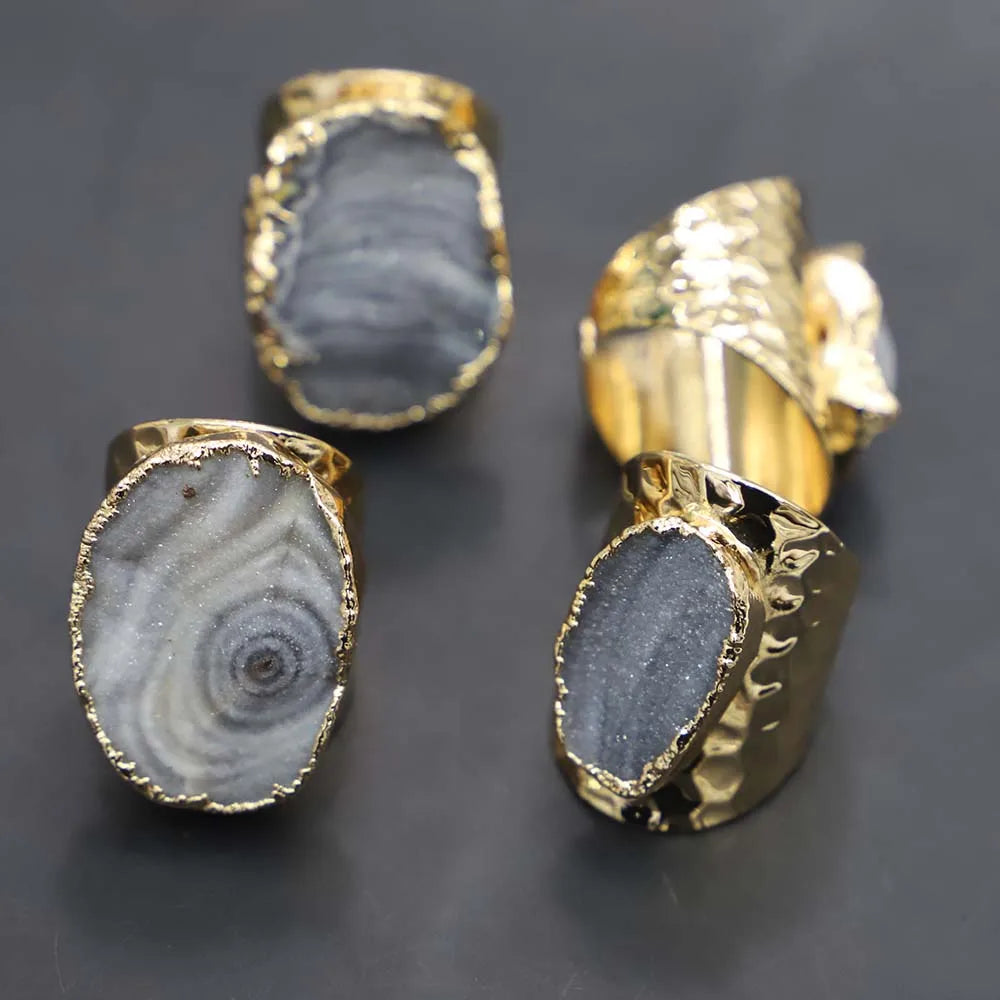 AVERLLA™ Milky Way Agate Druzy Quartz Rings – Adjustable Raw Stone Jewelry