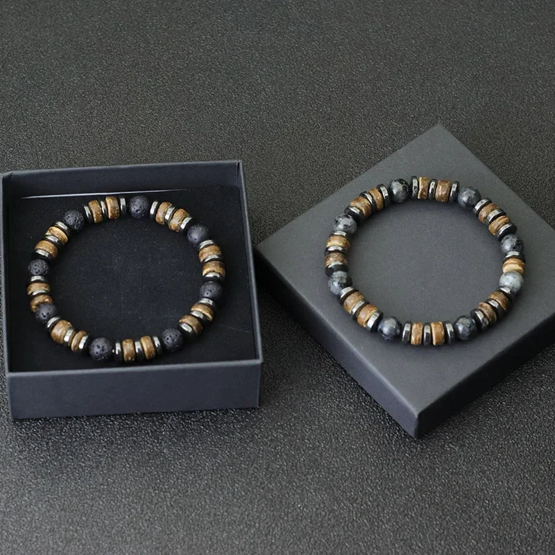 AVERLLA™ Vintage Men’s Natural Stone & Wooden Bracelet