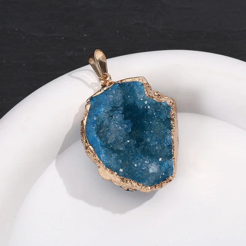 AVERLLA™ Natural Crystal Agate Geode Pendant Gemstone Dyeing Colorful