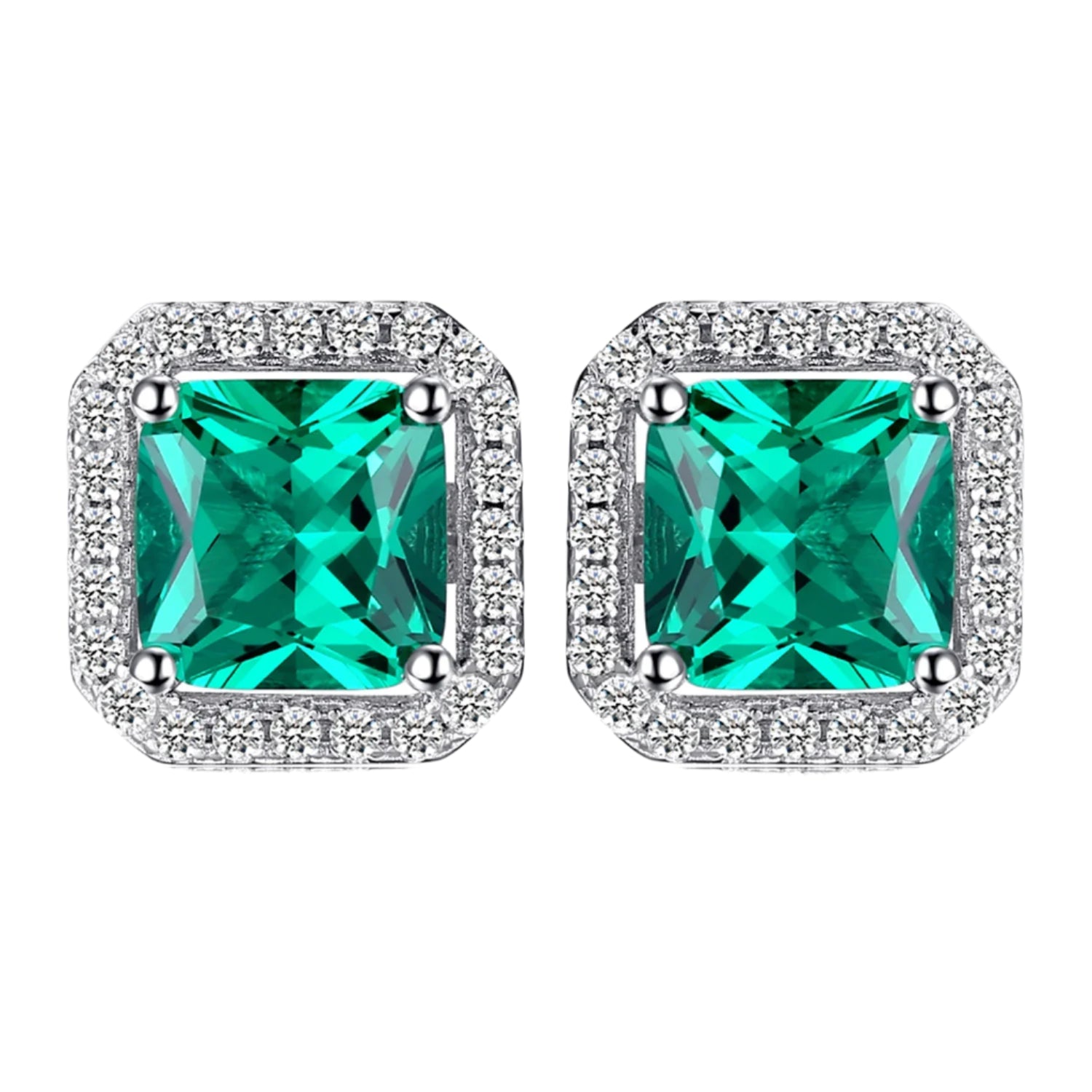 AVERLLA™ Square 1.1ct Simulated Nano Emerald 925 Sterling Silver Stud Earrings for Women