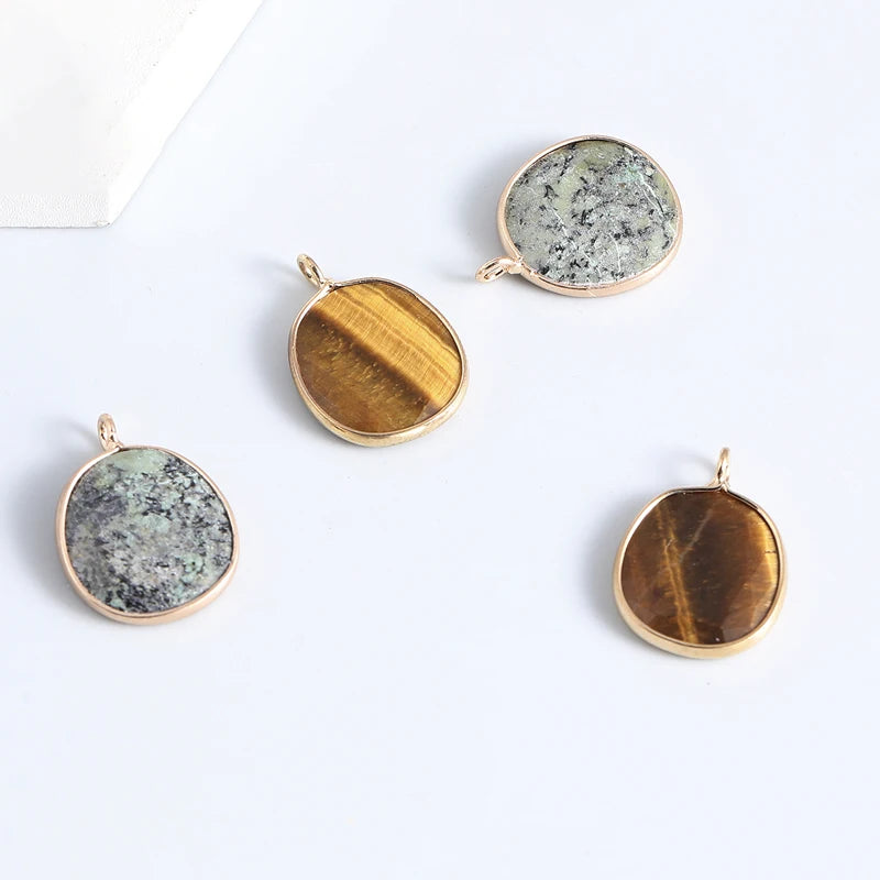 AVERLLA™ Natural Stone Round Gold Rim Pendant