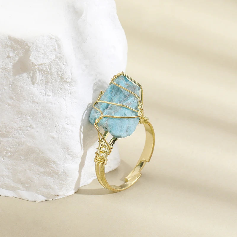 AVERLLA™  Farsighte Star Adjustable Crystal Rings – Natural Stone & Gold Wire