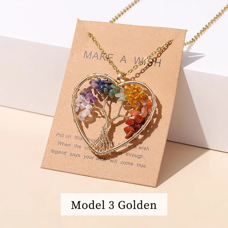 AVERLLA™ 7 Chakras Tree of Life Pendant – Gold Reiki Healing Necklace