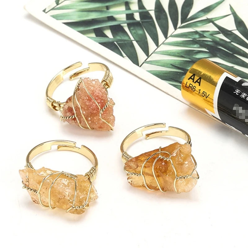 AVERLLA™ Natural Crystal Rings – Adjustable Copper Wrap