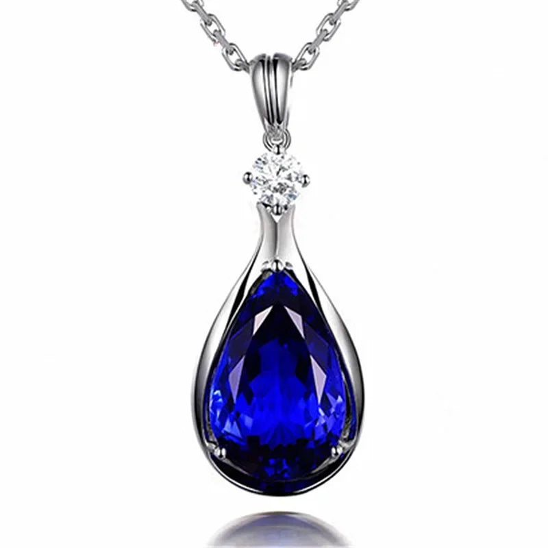 AVERLLA™ Luxe Radiance Sapphire & Zircon Water Drop Pendant Necklace for Women