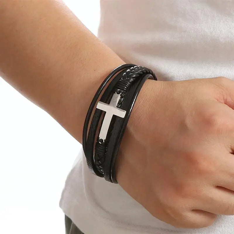 AVERLLA™ Cross Braided Leather Bracelet