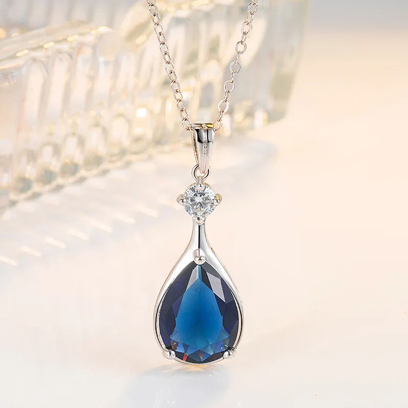 AVERLLA™ Luxe Radiance Sapphire & Zircon Water Drop Pendant Necklace for Women