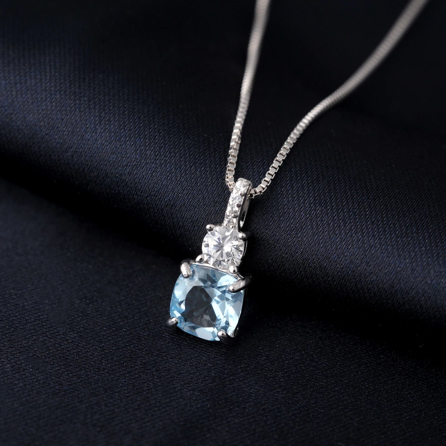 AVERLLA™ Cushion Natural Sky Blue Topaz Pendant Necklace in 925 Sterling Silver for Women