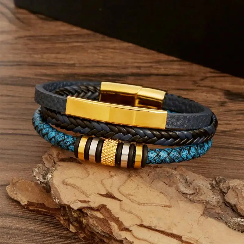 AVERLLA™ Steel Wave Braided Leather Bracelet