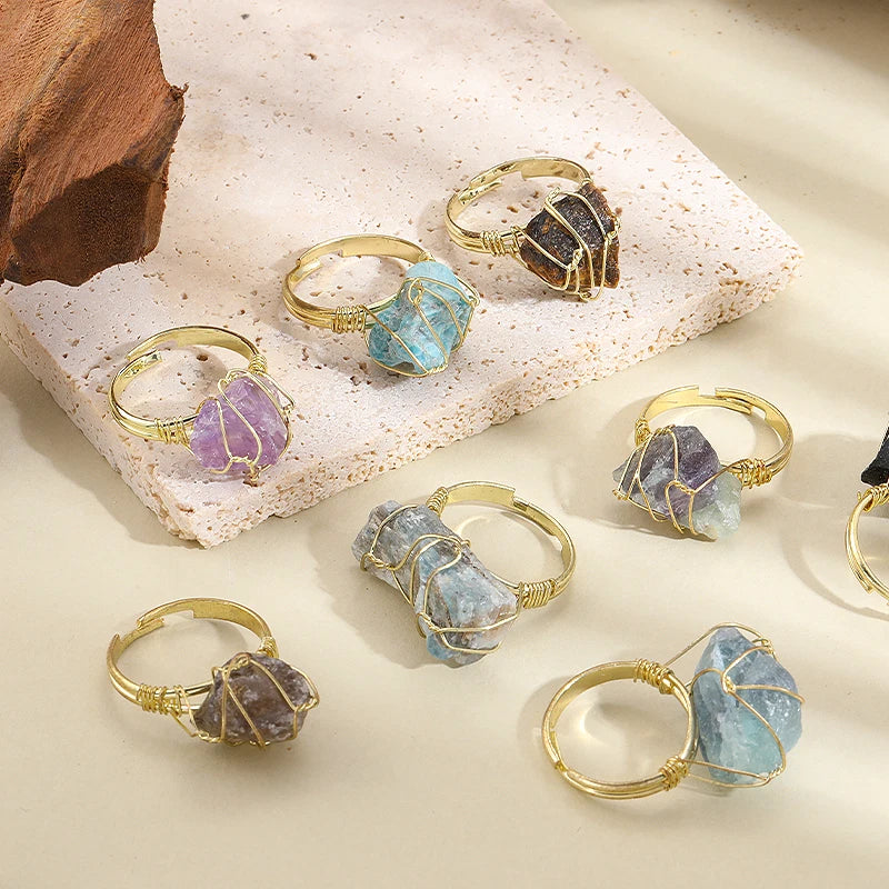 AVERLLA™  Farsighte Star Adjustable Crystal Rings – Natural Stone & Gold Wire