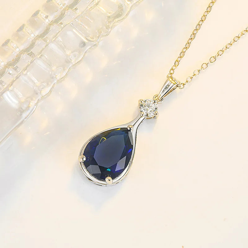 AVERLLA™ Luxe Radiance Sapphire & Zircon Water Drop Pendant Necklace for Women