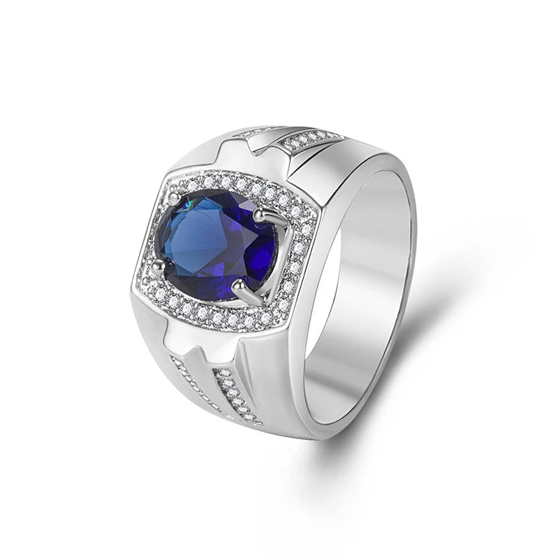 AVERLLA™ Regal Sapphire & Zircon 925 Silver Men's Ring