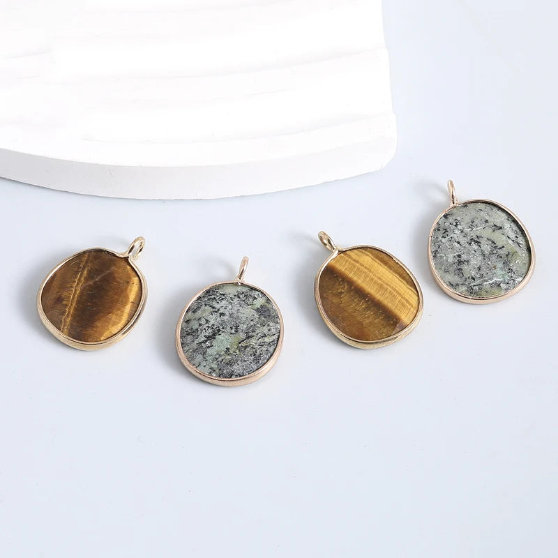 AVERLLA™ Natural Stone Round Gold Rim Pendant