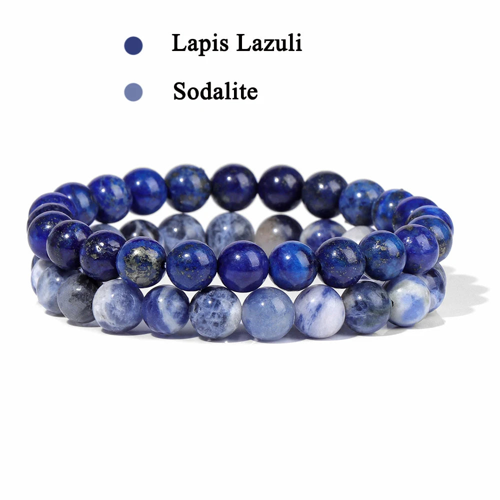 AVERLLA™ Natural Stone Elastic Bracelets – Lapis, Amethyst & Lava Beads