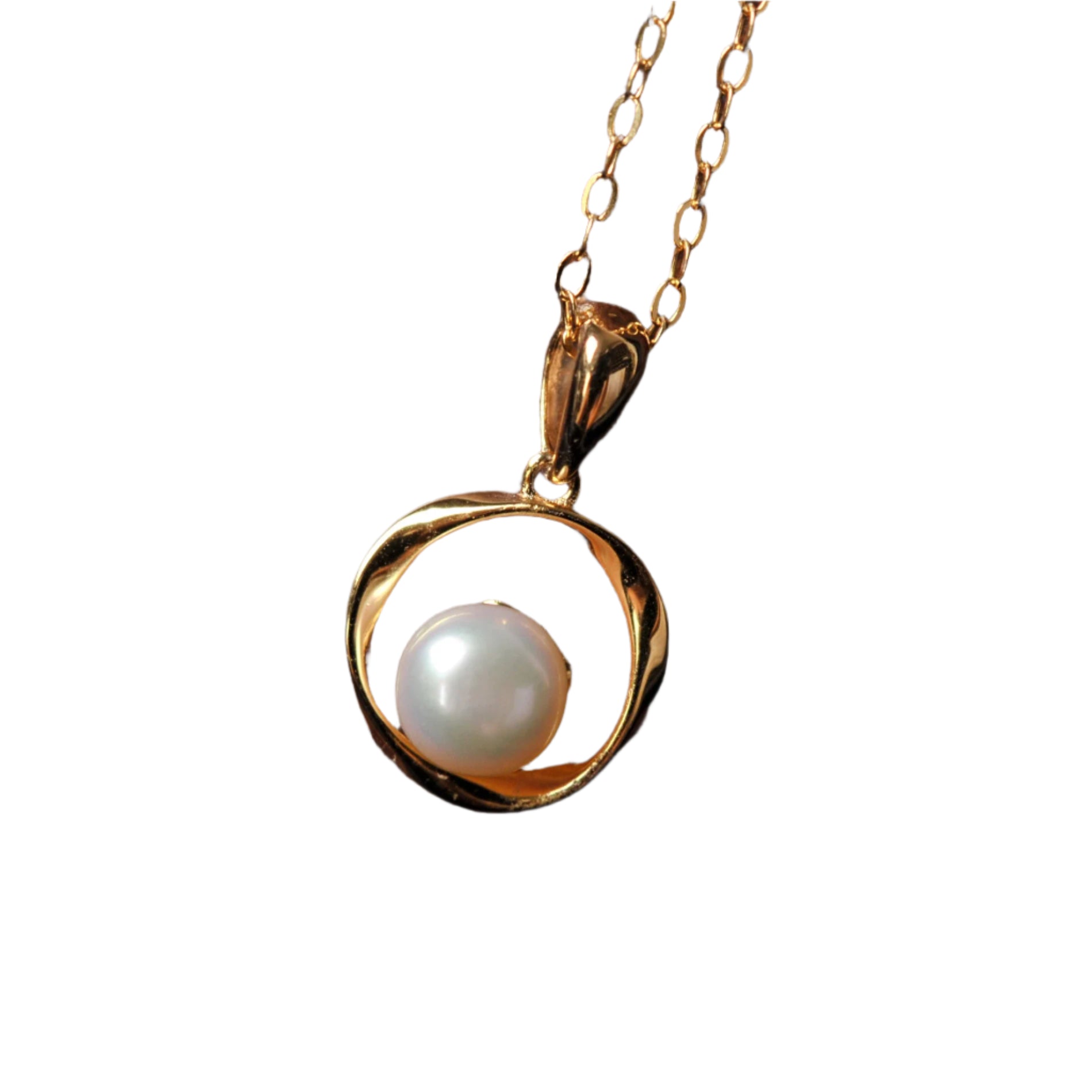 AVERLLA™ Love Eternal Mobius Ring Freshwater Pearl Pendant Necklace in 925 Sterling Silver & 14K Yellow Gold