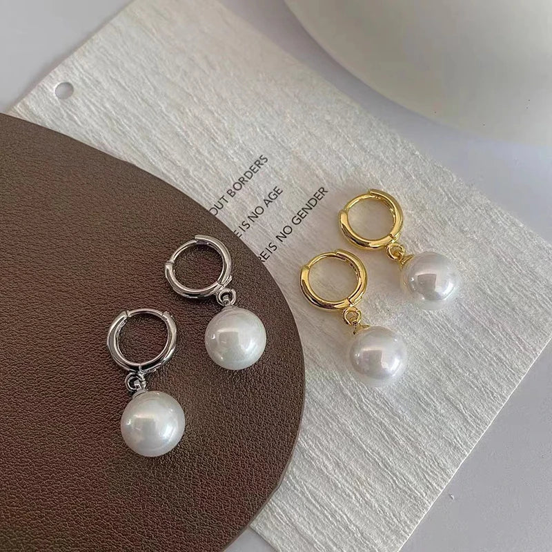 AVERLLA™ Stainless Steel Fashion Pearl Drop Earrings with Buckle & Round Hoop Design for Women