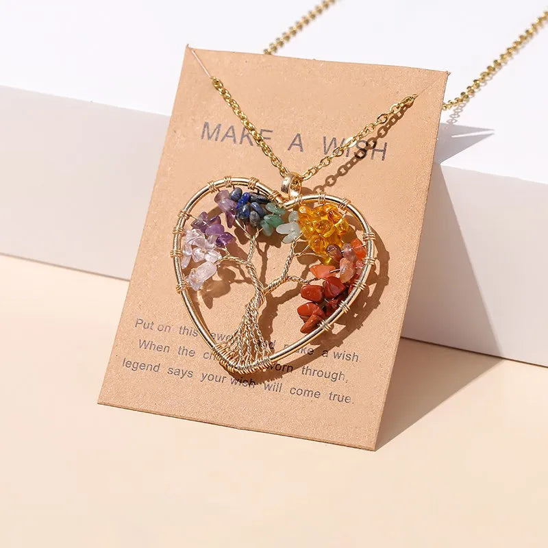 AVERLLA™ 7 Chakras Tree of Life Pendant – Gold Reiki Healing Necklace