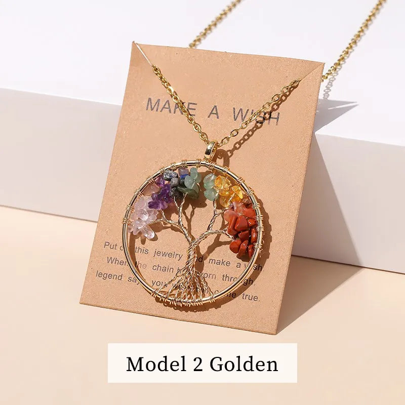 AVERLLA™ 7 Chakras Tree of Life Pendant – Gold Reiki Healing Necklace