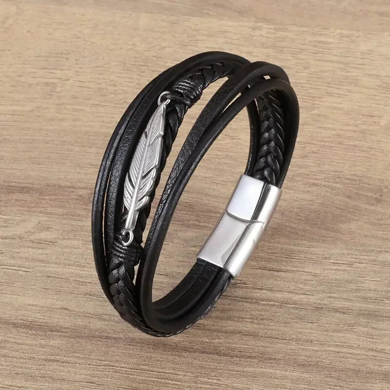 AVERLLA™ Black Magnetic Leather Bracelet