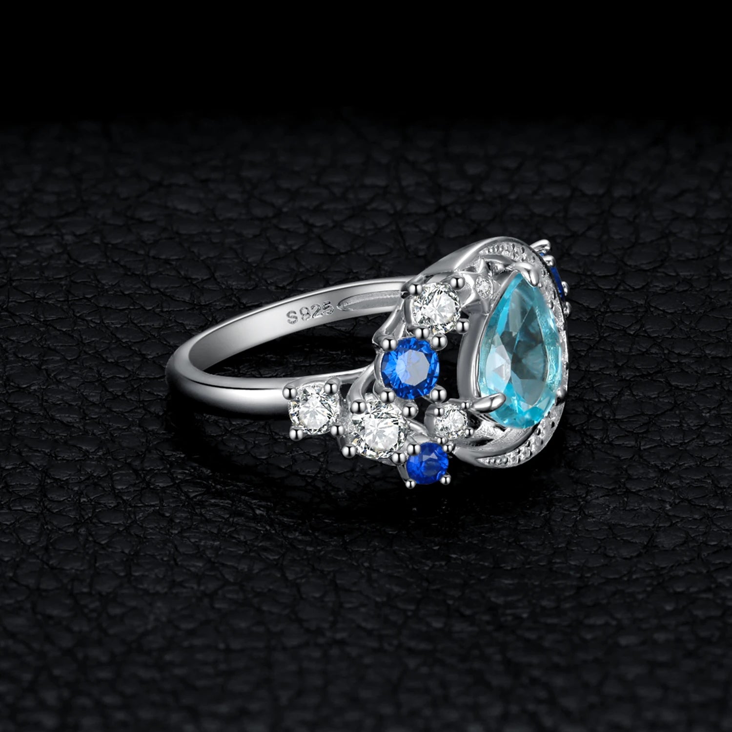 AVERLLA™ Celestial Moon & Star 6.8ct Genuine Sky Blue Topaz & Created Sapphire Statement Ring