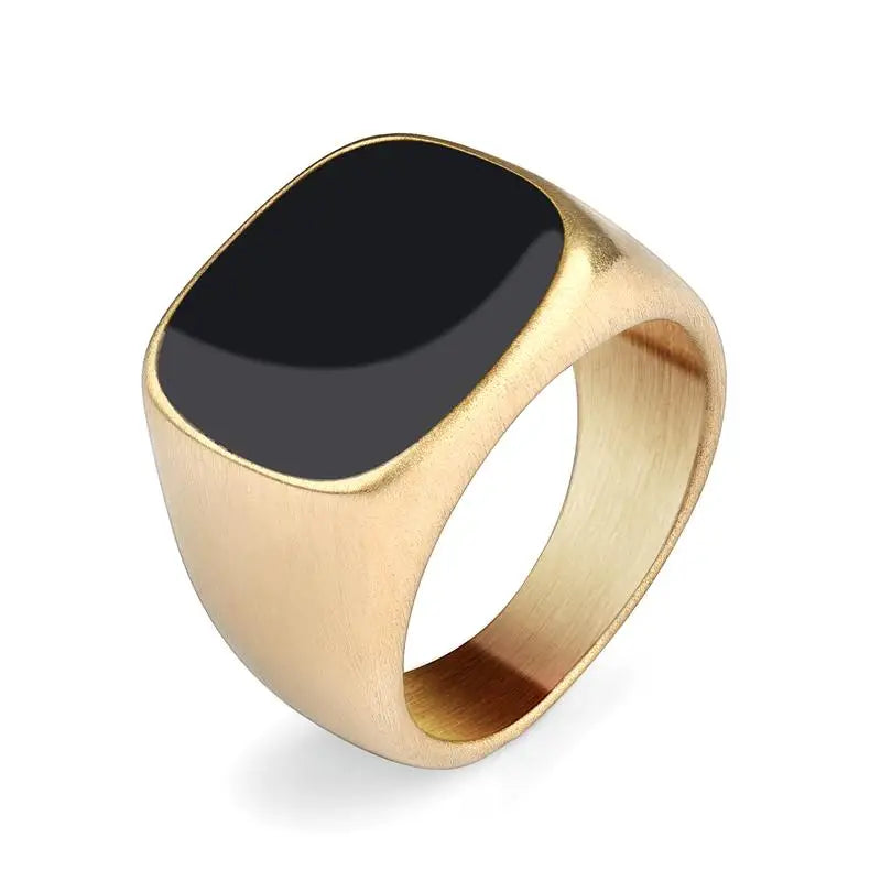 AVERLLA™ Black Glossy Stainless Steel Geometric Square Ring for Men