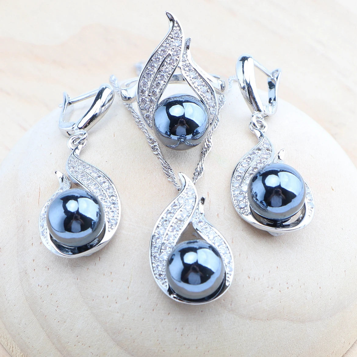 AVERLLA™ C925 Silver Black Pearl Jewelry Set