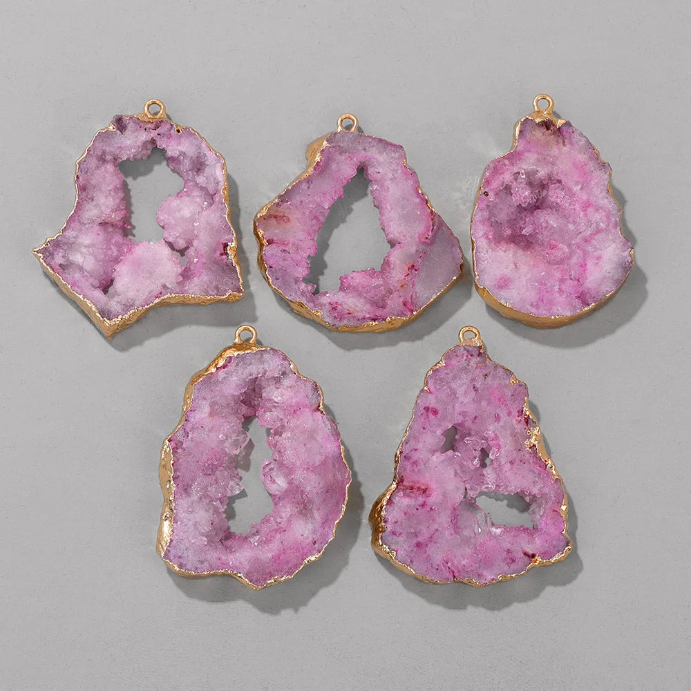 AVERLLA™ Blue Quartz Druzy Slice Healing Crystal Pendant Necklace & Earrings Set