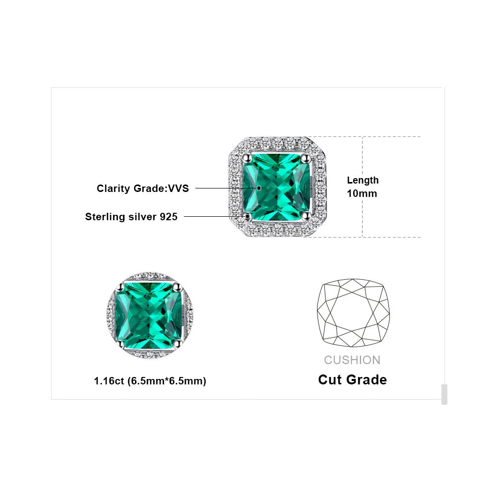 AVERLLA™ Square 1.1ct Simulated Nano Emerald 925 Sterling Silver Stud Earrings for Women