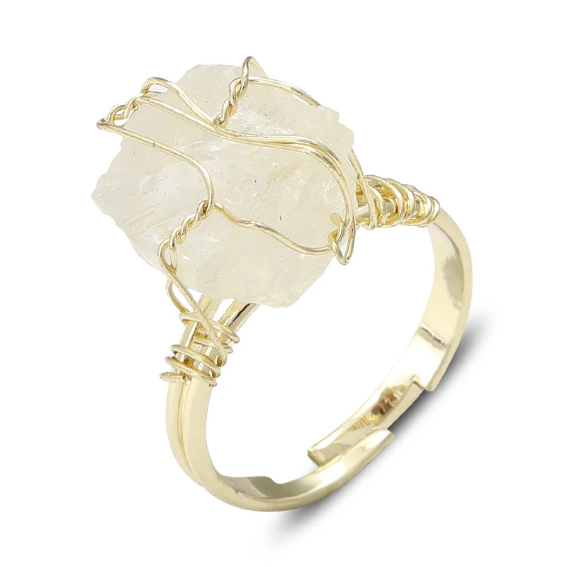 AVERLLA™  Farsighte Star Adjustable Crystal Rings – Natural Stone & Gold Wire