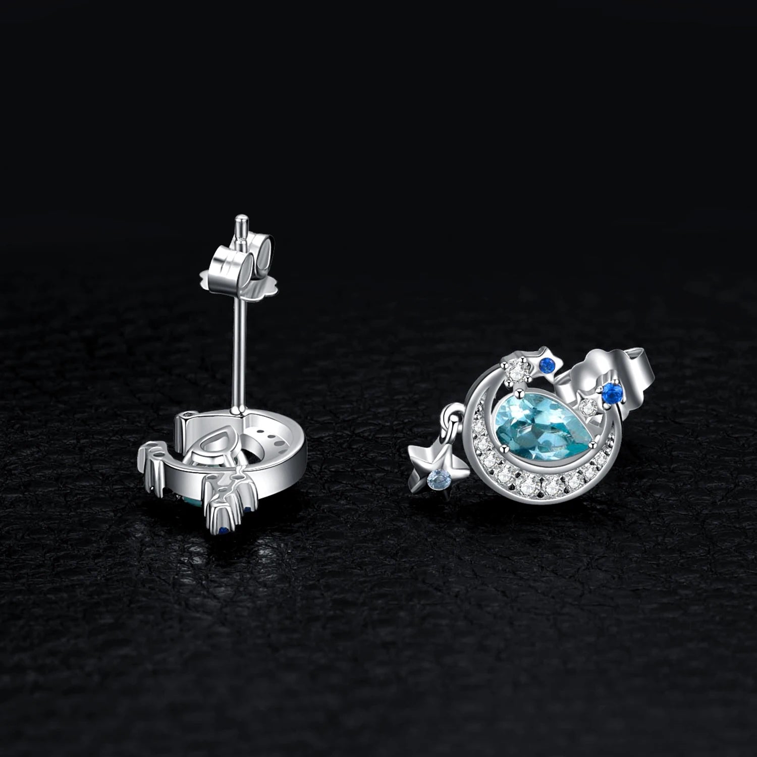 AVERLLA™ Celestial Moon & Star 2.7ct Genuine Sky Blue Topaz & Created Sapphire Stud Earrings