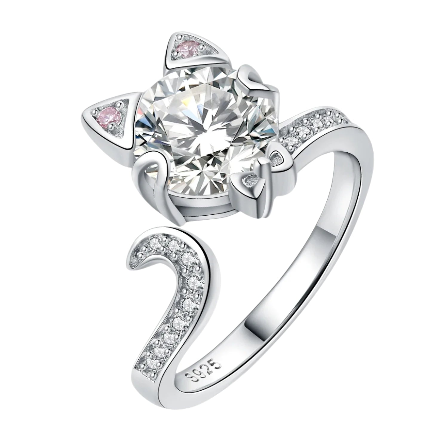 AVERLLA™ Adorable Love Cat 3ct Round Gemstone Open Adjustable Ring