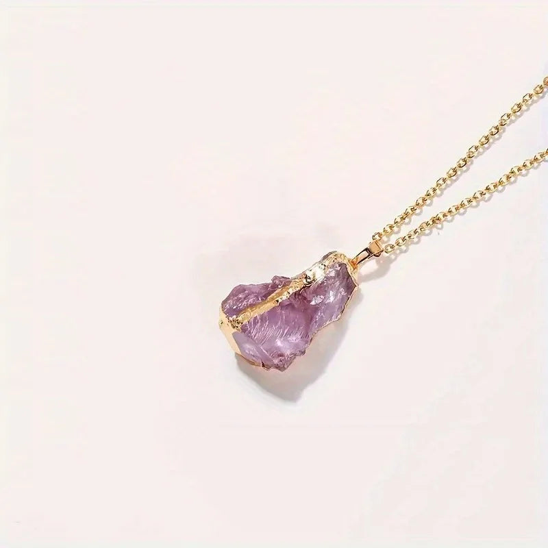 AVERLLA™ Irregular Gold-Plated Amethyst Agate Pendant Necklace